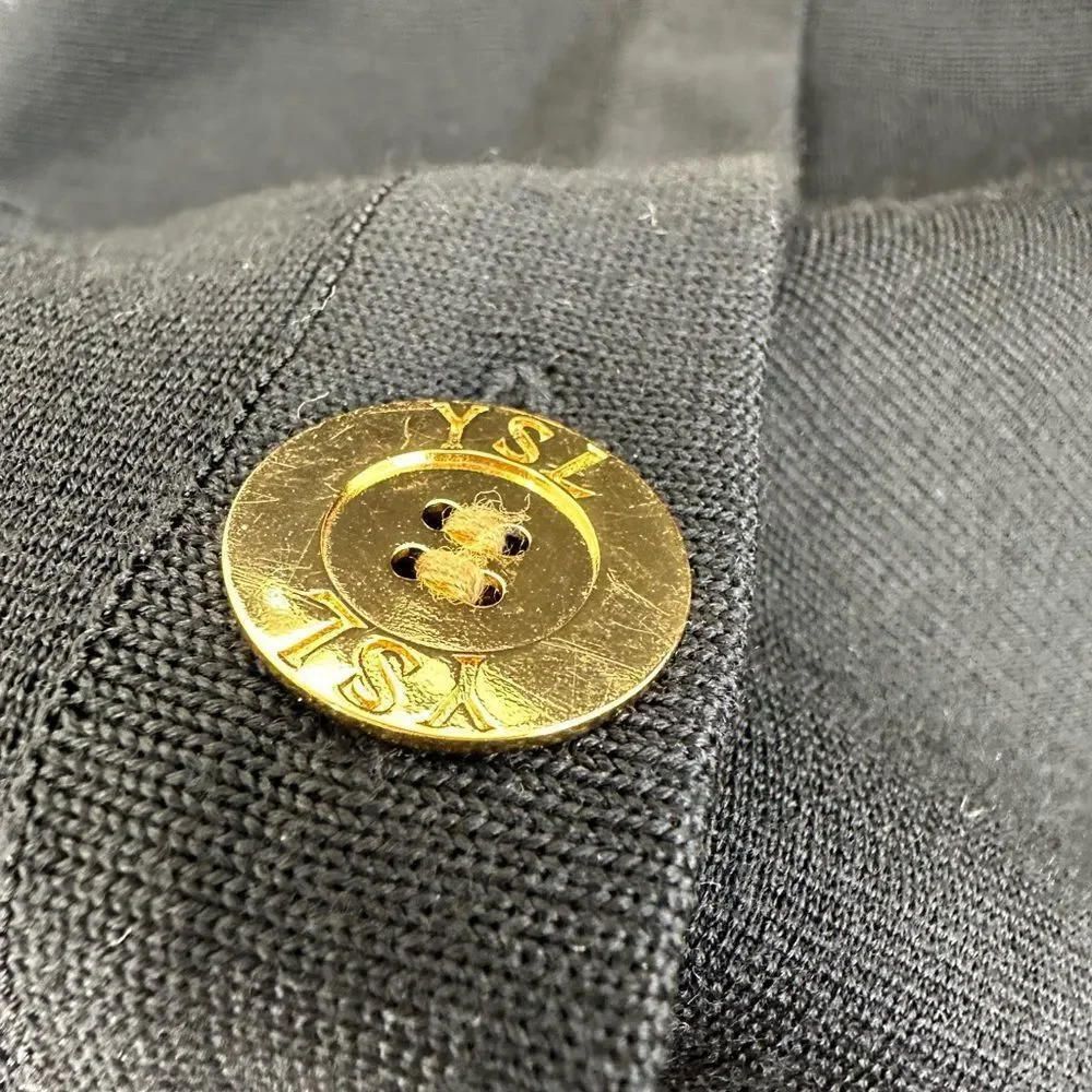 YSL Vintage Black Wool Cardigan Dress 3/4 Sleeve Large Gold Buttons Size M - Picture 11 of 14